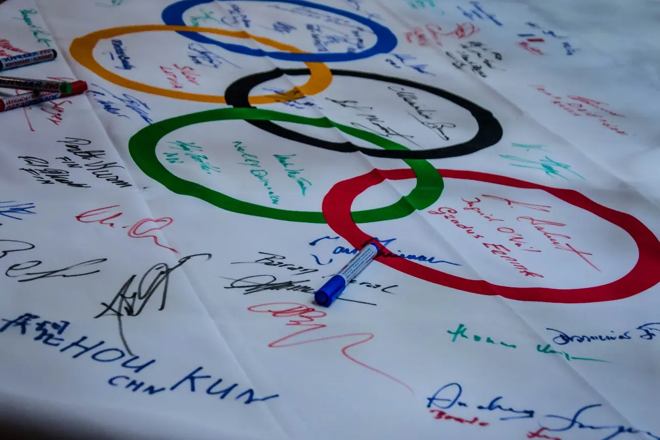 Olympic rings signed by athletes