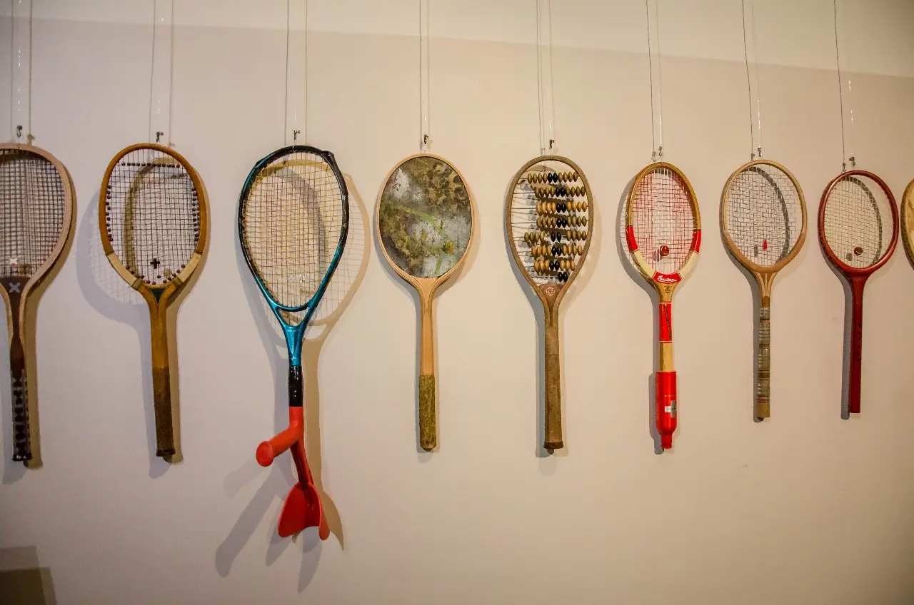 Historic and modern tennis rackets